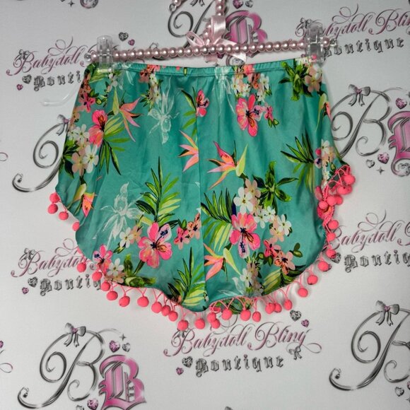 Victoria’s Secret shorts 🌺 floral printed neon with pom-poms fluff ball details - Picture 6 of 10